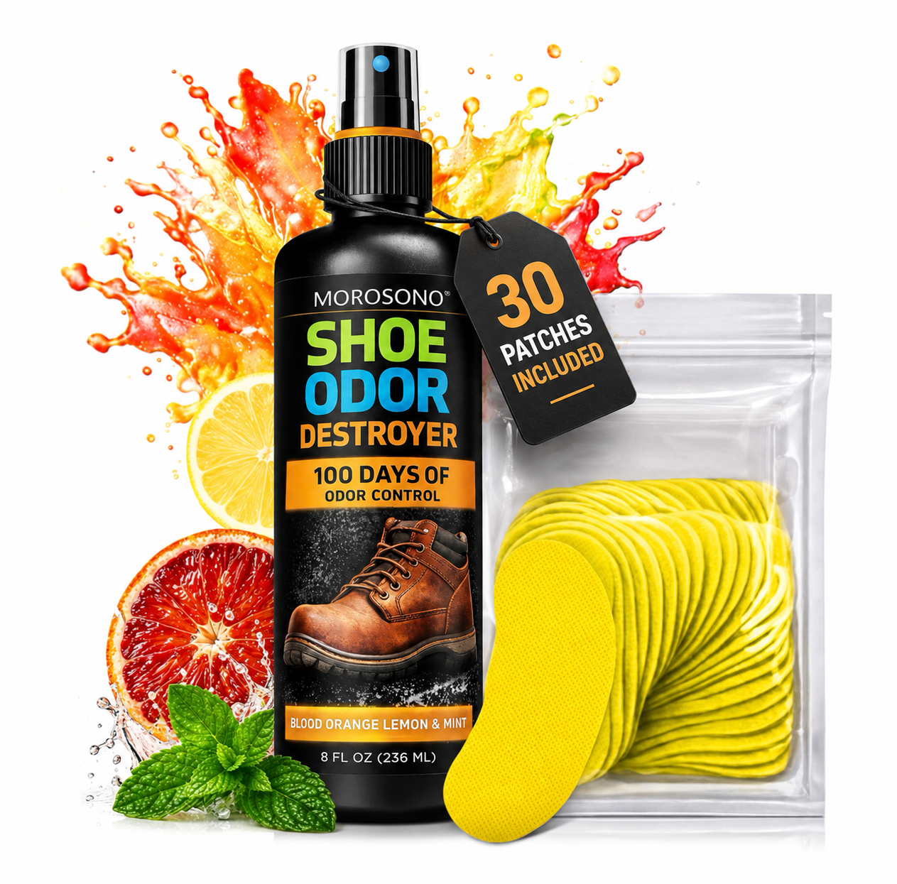 Shoe Odor Eliminator Kit, Deodorizer Spray (Blood Orange, Lemon & Mint)