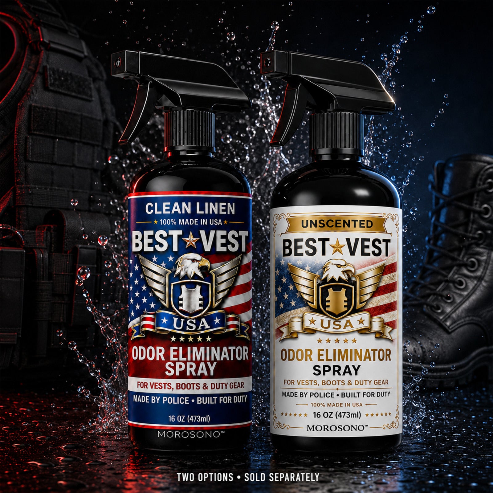 MOROSONO Best Vest Clean Linen odor eliminator spray for tactical gear