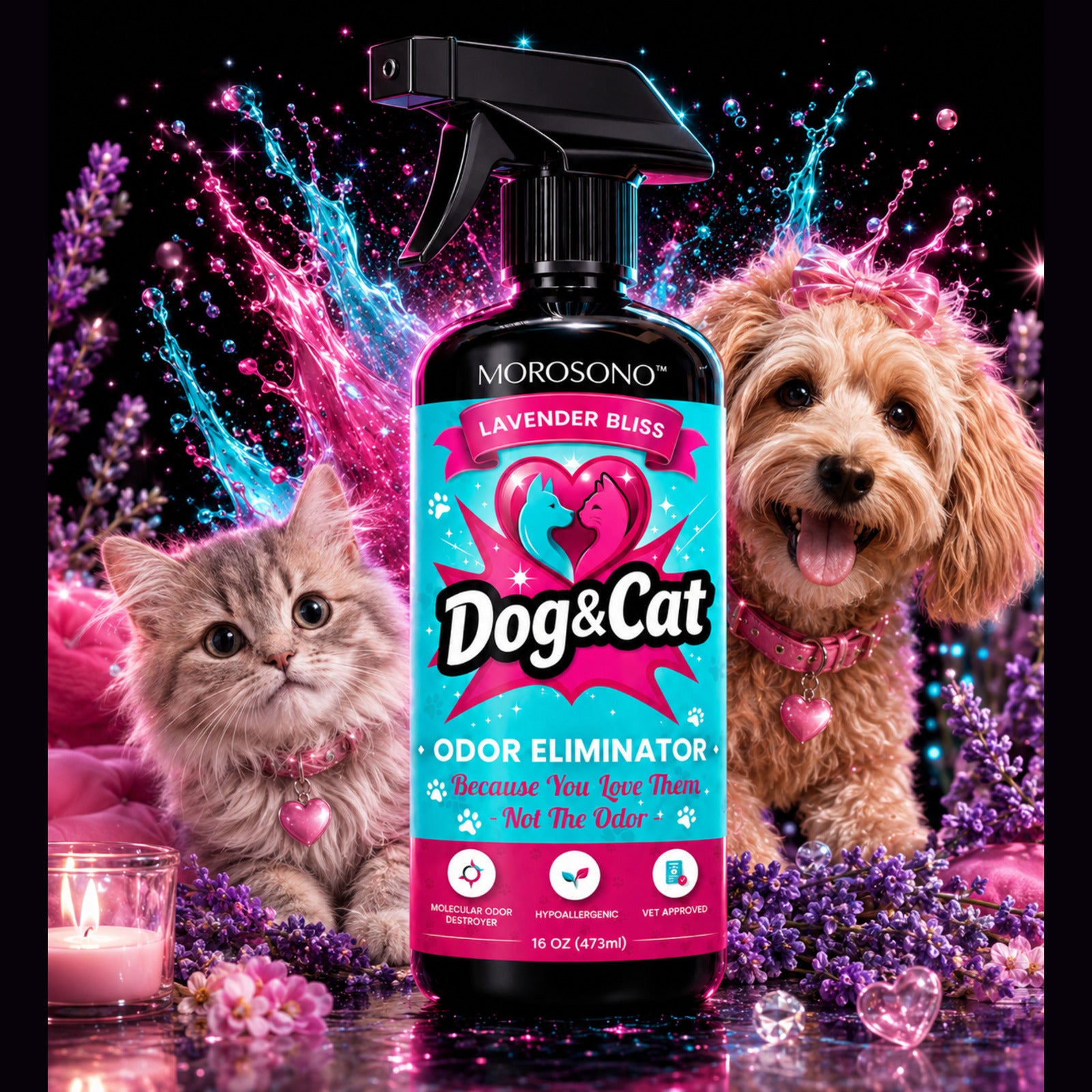 MOROSONO Dog and Cat Lavender Bliss pet odor eliminator spray 16 oz