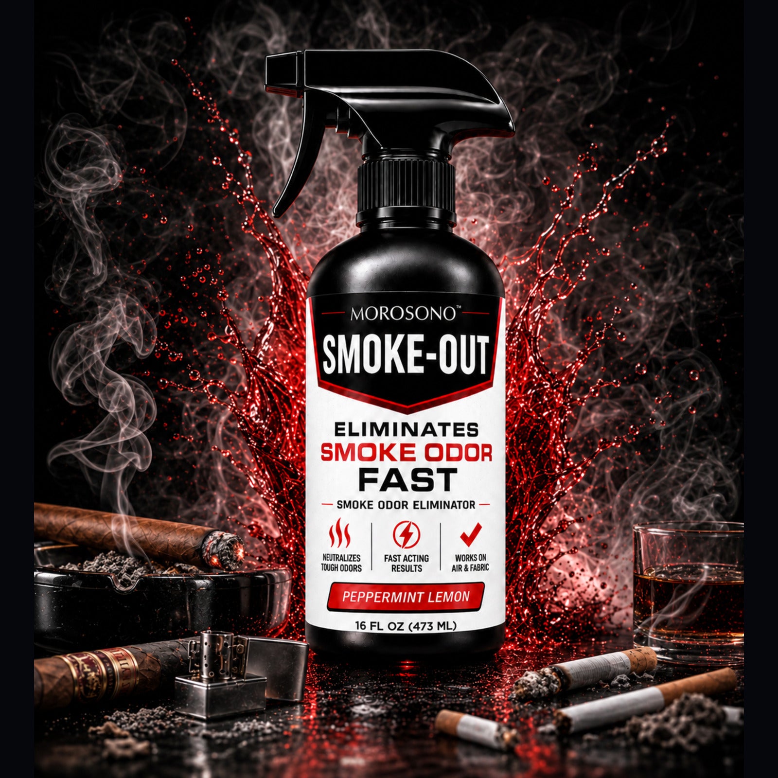 MOROSONO Smoke-Out smoke odor eliminator spray 16 oz peppermint lemon