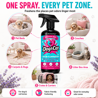 Pet Odor Eliminator Spray, Enzymatic Cleaner for Dog & Cat Urine, Carpet, Furniture & Litter Box, Lavender, 16 oz
