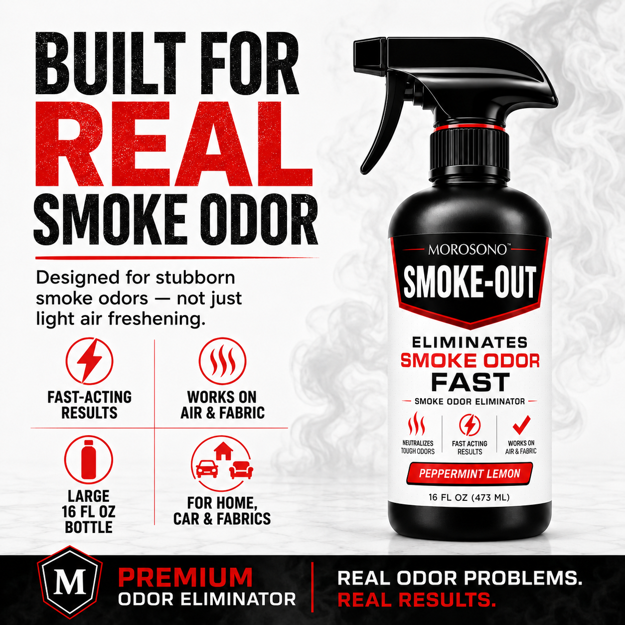 Smoke-Out Smoke Odor Eliminator Spray, 16 oz Peppermint Lemon Deodorizer for Car, Home, Clothes, Fabric, Cigarette, Cigar, Pet and Food Odors