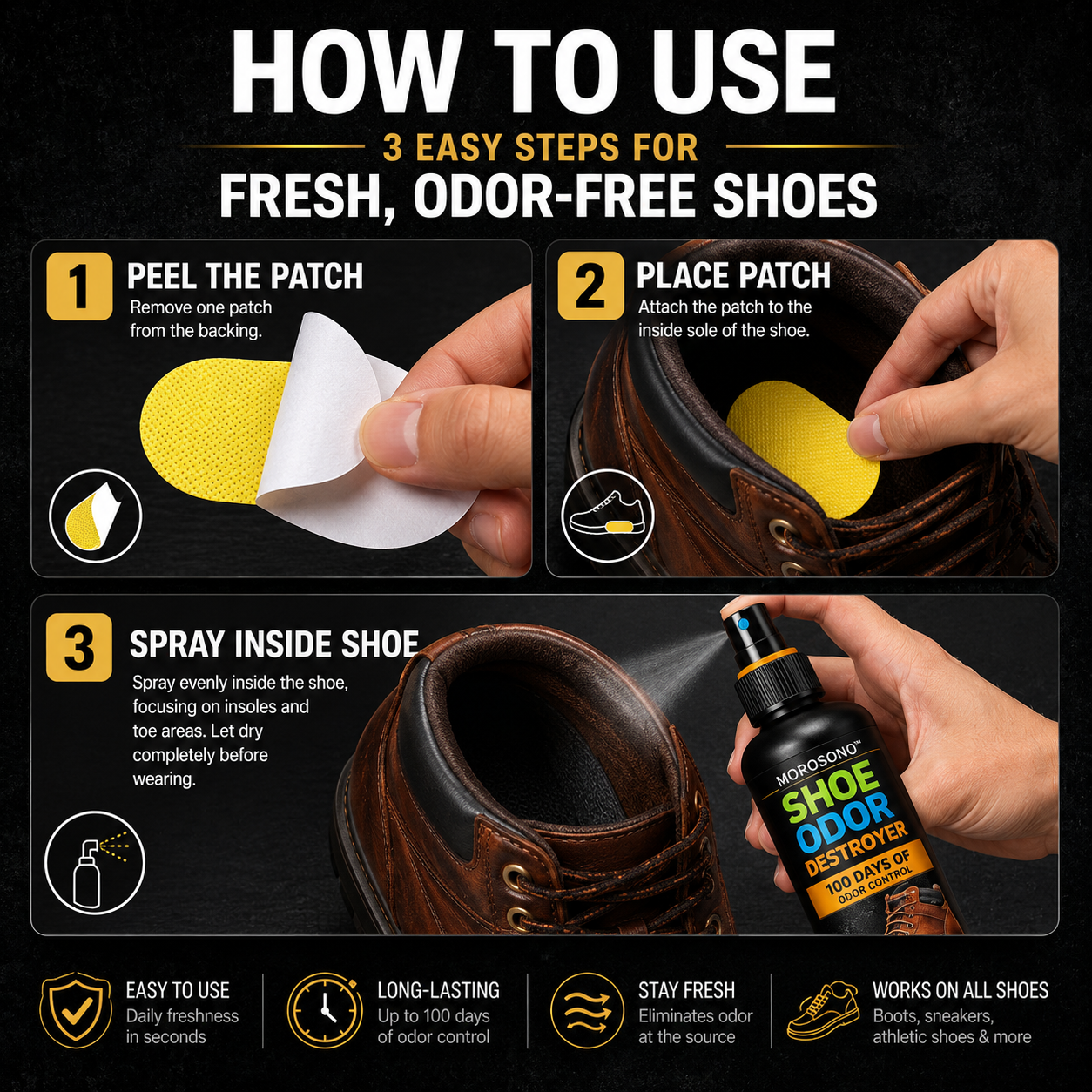 Shoe Odor Eliminator Kit, Deodorizer Spray (Blood Orange, Lemon & Mint)