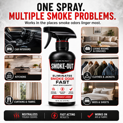 Smoke-Out Smoke Odor Eliminator Spray, 16 oz Peppermint Lemon Deodorizer for Car, Home, Clothes, Fabric, Cigarette, Cigar, Pet and Food Odors
