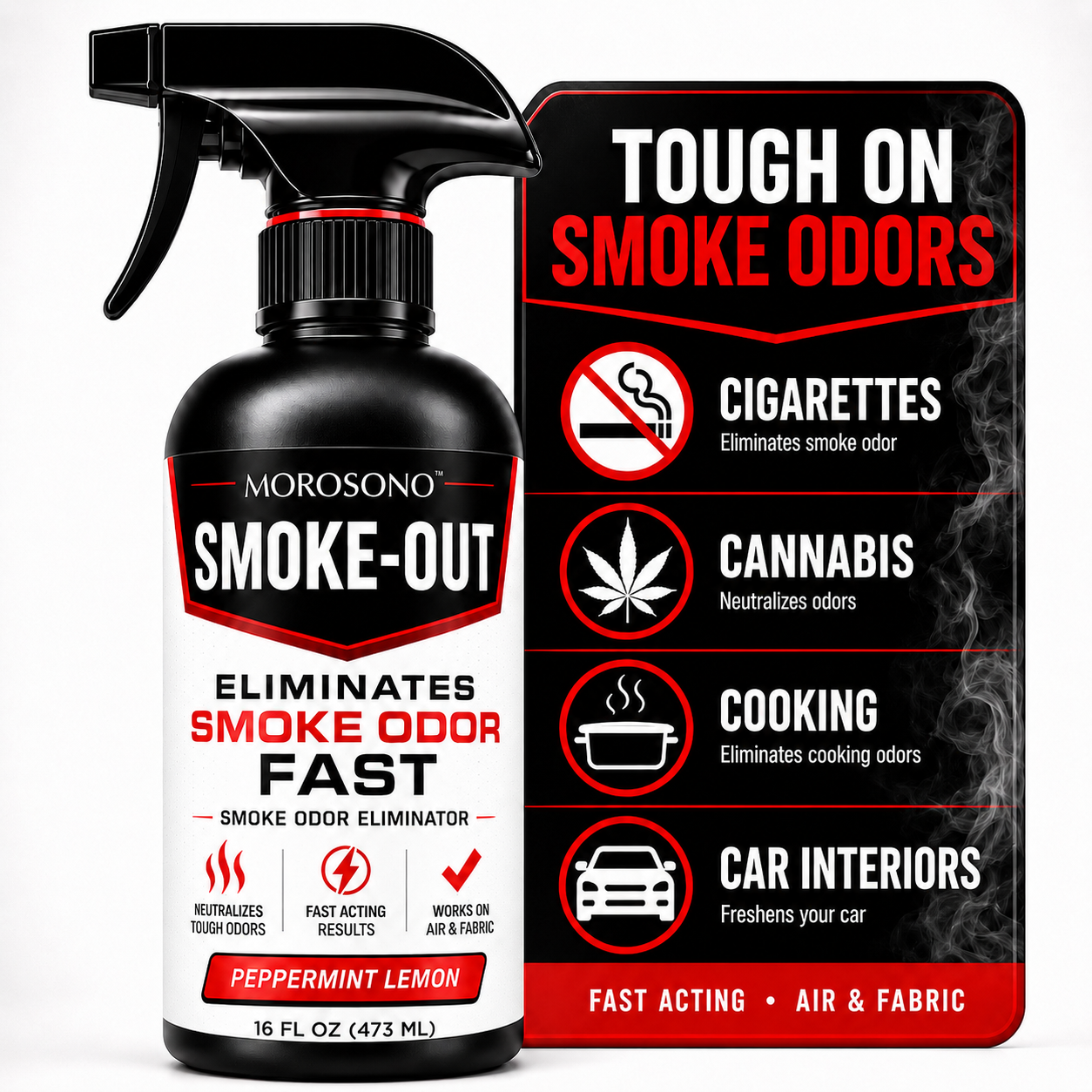 Smoke-Out Smoke Odor Eliminator Spray, 16 oz Peppermint Lemon Deodorizer for Car, Home, Clothes, Fabric, Cigarette, Cigar, Pet and Food Odors