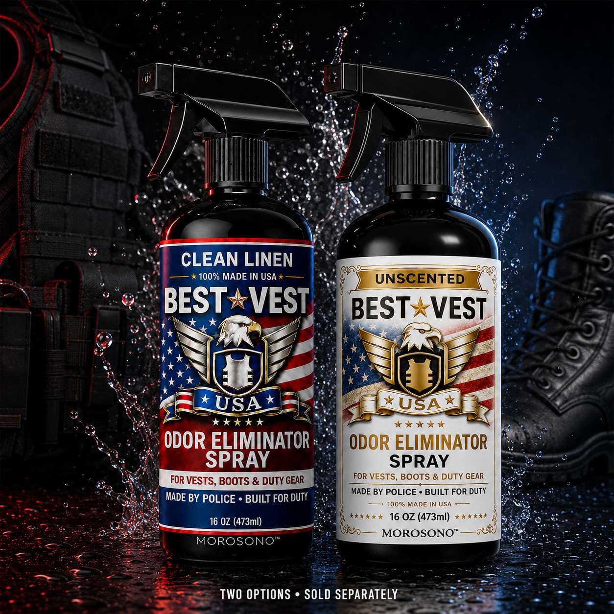 MOROSONO Best Vest Police Vest Odor Eliminator Spray, (Clean Linen) 16 oz