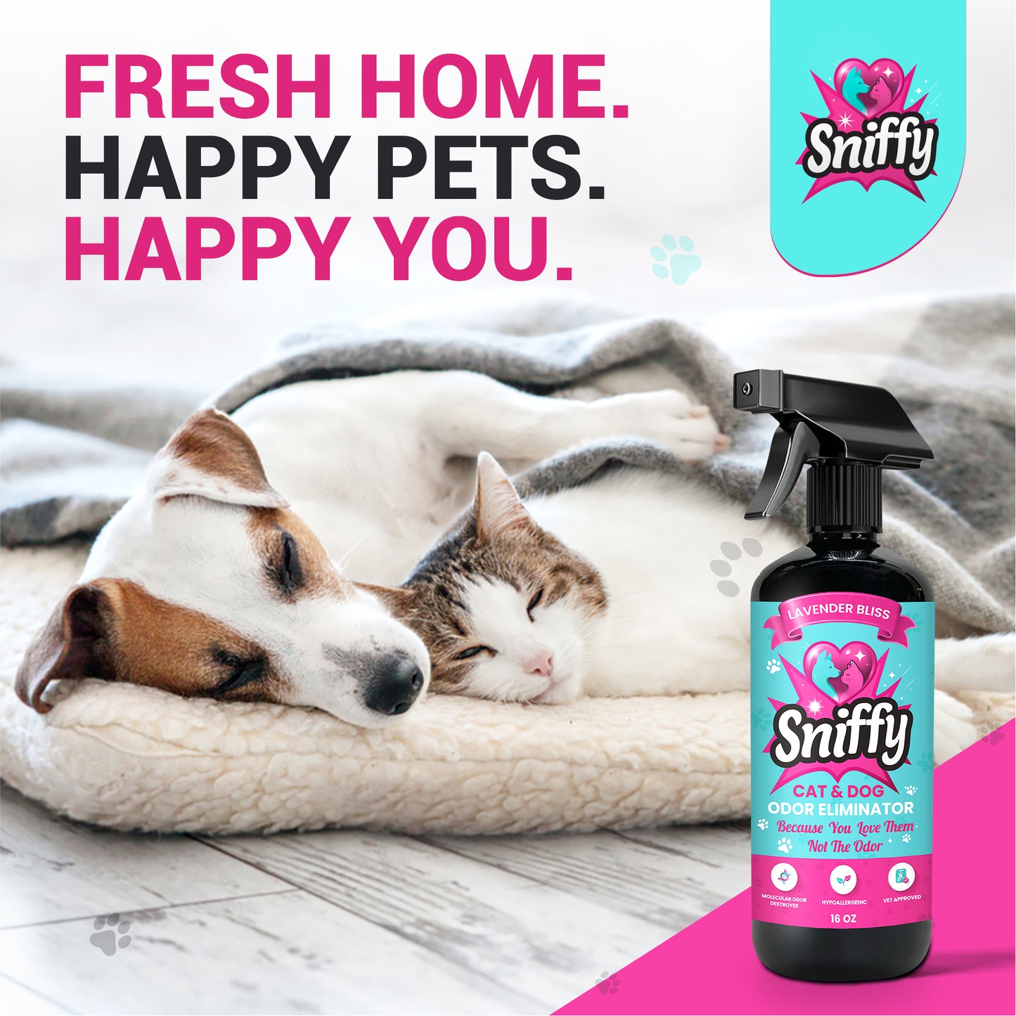 Sniffy Pet Odor Eliminator Spray (2×16oz) – Lavender Bliss | Cat & Dog Urine & Litter Box Smell