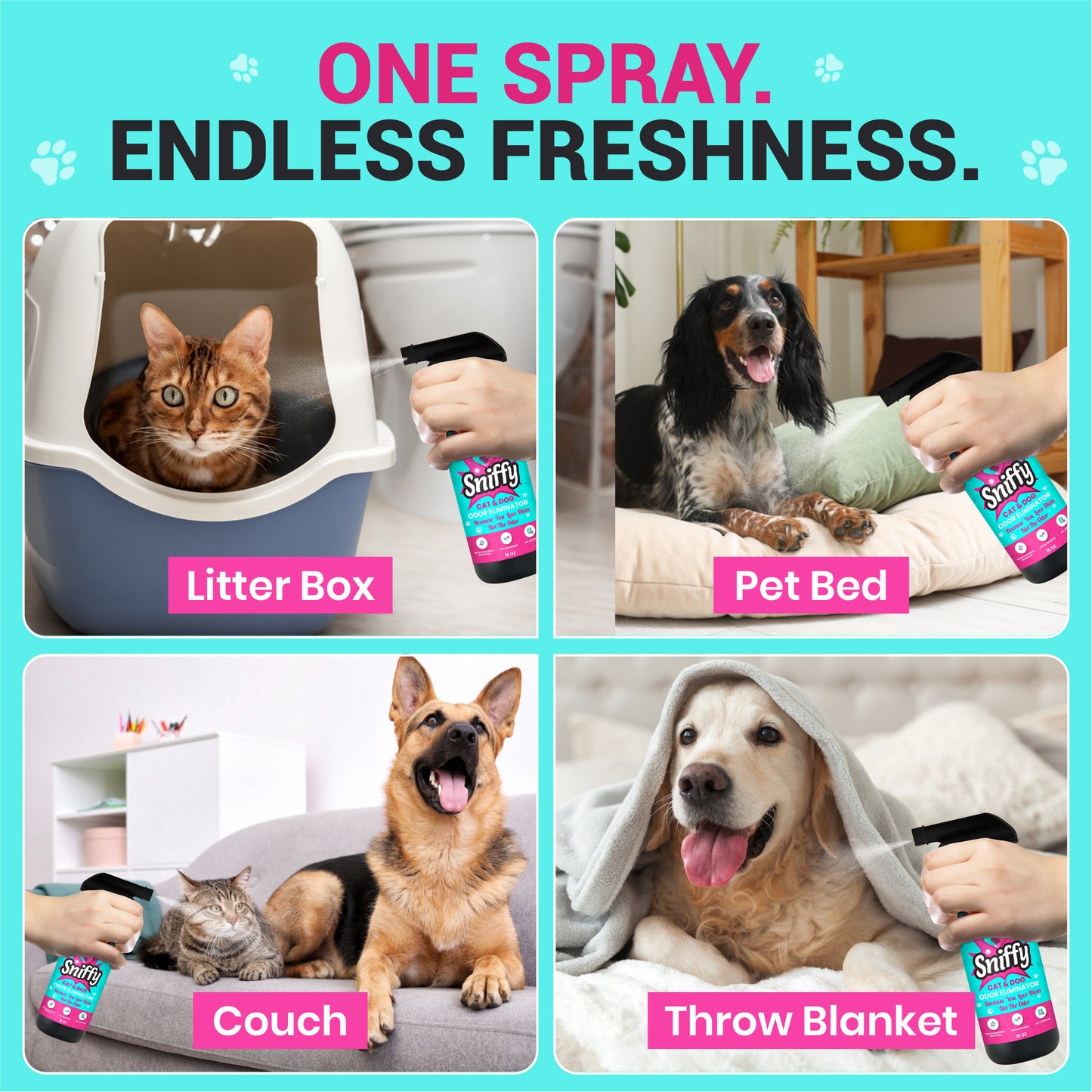 Sniffy Pet Odor Eliminator Spray (2×16oz) – Lavender Bliss | Cat & Dog Urine & Litter Box Smell