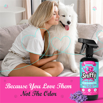 Sniffy Pet Odor Eliminator Spray (2×16oz) – Lavender Bliss | Cat & Dog Urine & Litter Box Smell