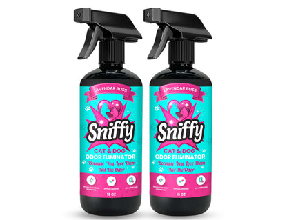 Sniffy Pet Odor Eliminator Spray (2×16oz) – Lavender Bliss | Cat & Dog Urine & Litter Box Smell