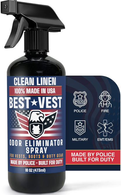 MOROSONO Best Vest Police Vest Odor Eliminator Spray, (Clean Linen) 16 oz