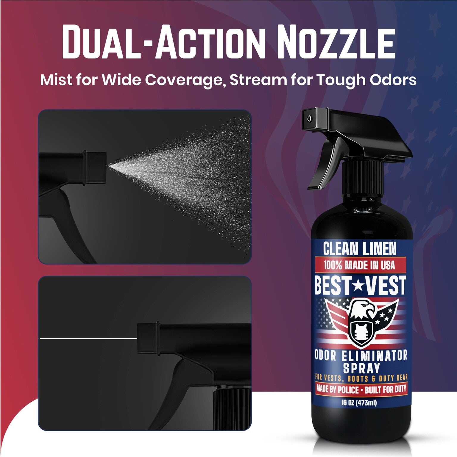 MOROSONO Best Vest Police Vest Odor Eliminator Spray, (Clean Linen) 16 oz - Dual-action trigger sprayer