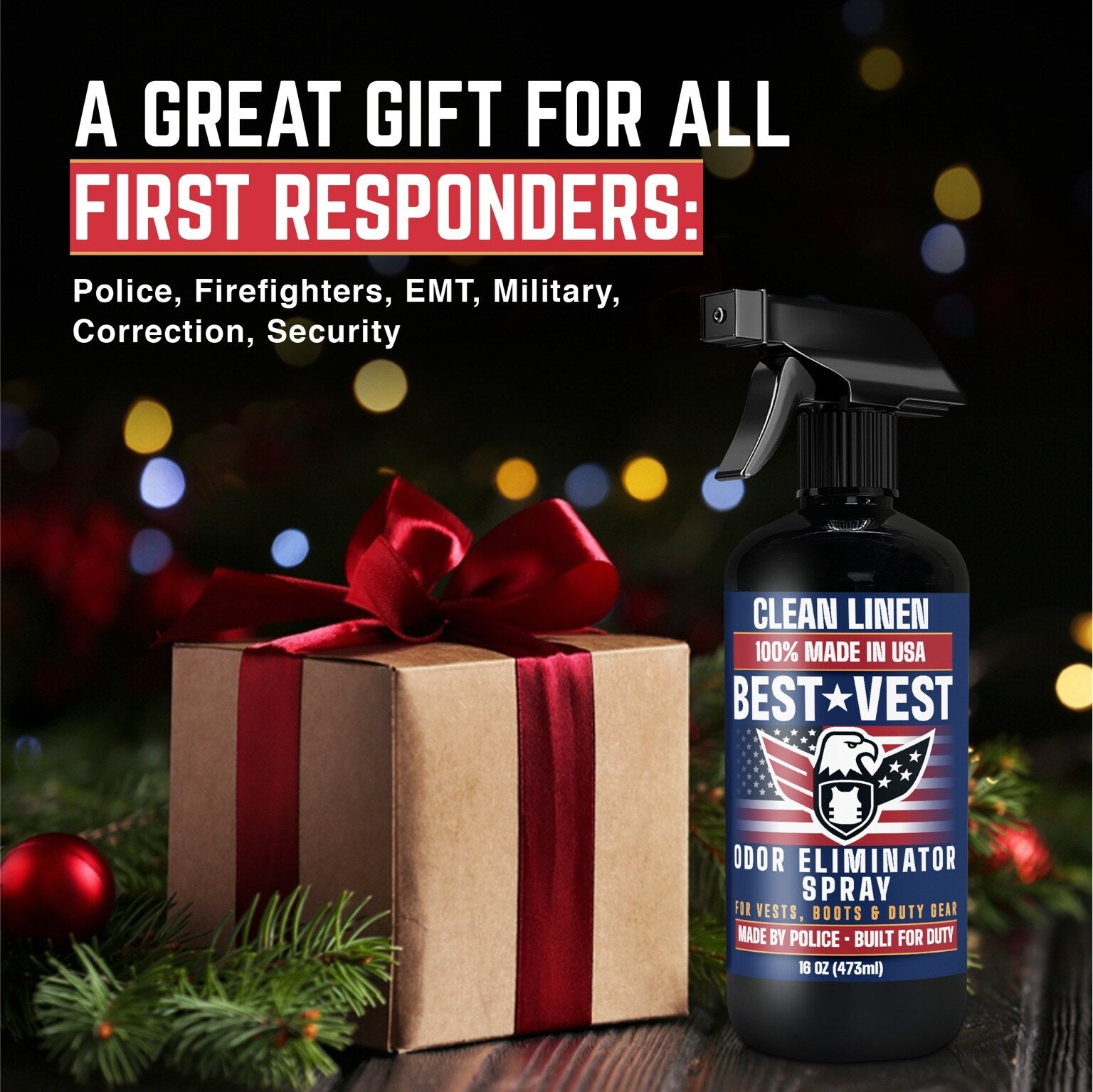 MOROSONO Best Vest Police Vest Odor Eliminator Spray, (Clean Linen) 16 oz - Giftable for first responders