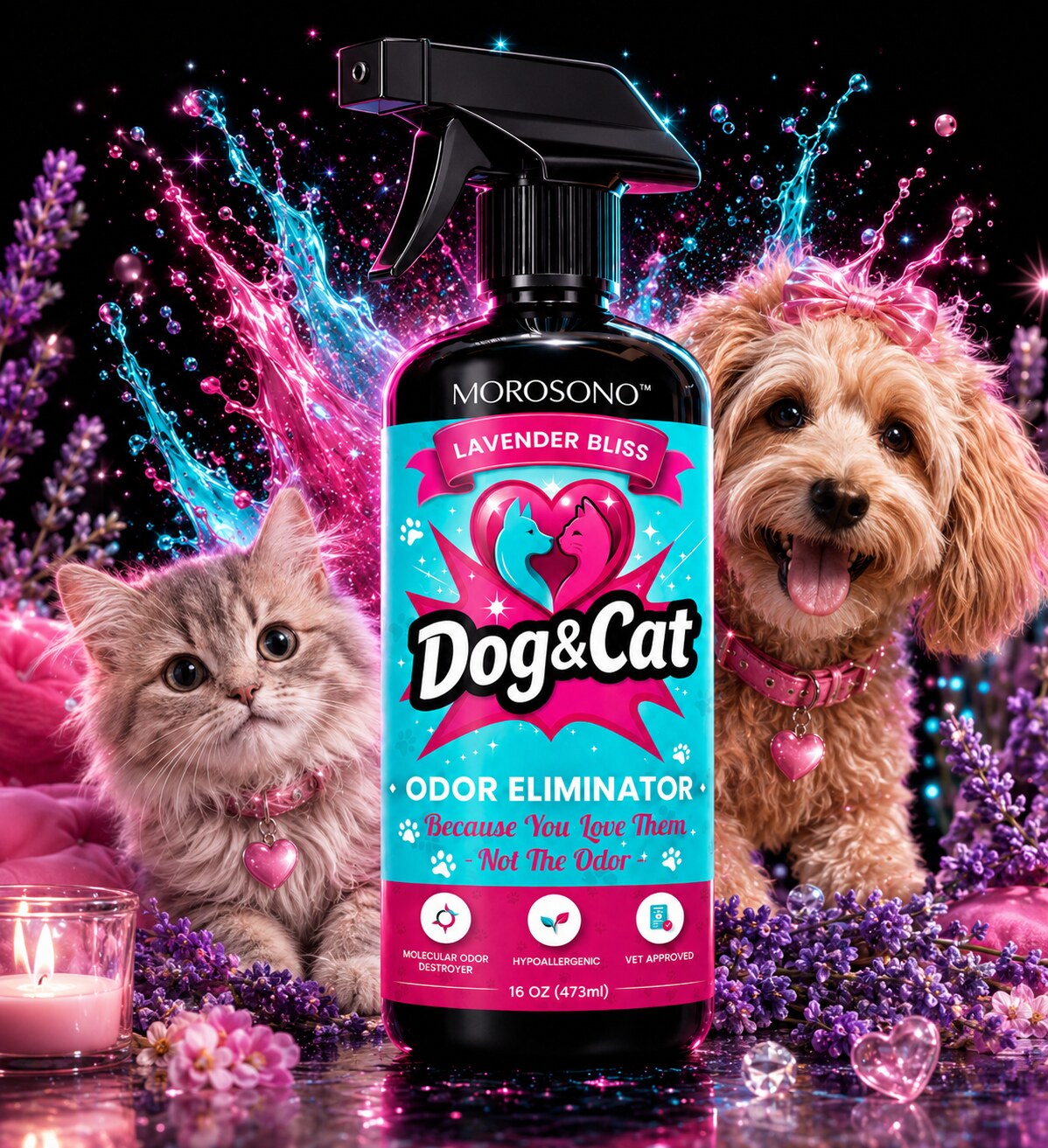 Pet Odor Eliminator Spray, Enzymatic Cleaner for Dog & Cat Urine, Carpet, Furniture & Litter Box, Lavender, 16 oz - Lavender Bliss bottle