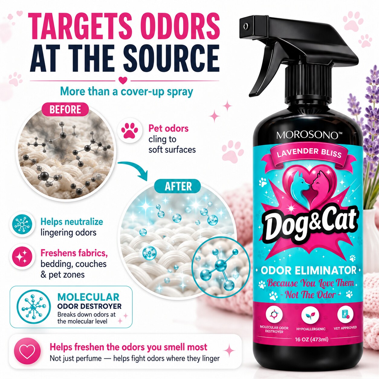 Dog and Cat spray targets odors at the source